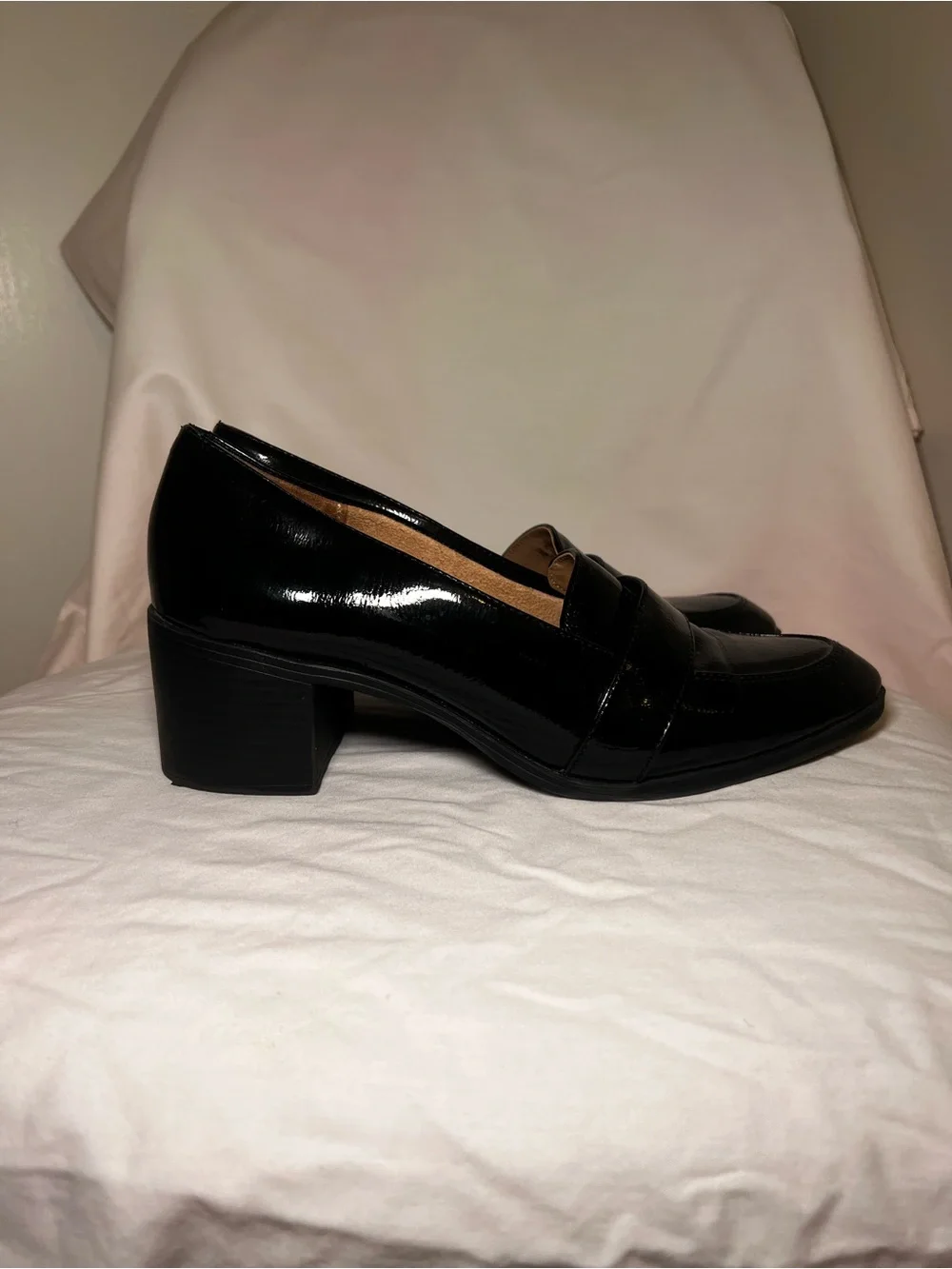 Life Stride Velocity 2.0 Black Leather Short Mid-Block Heel Loafers Size 11-11.5